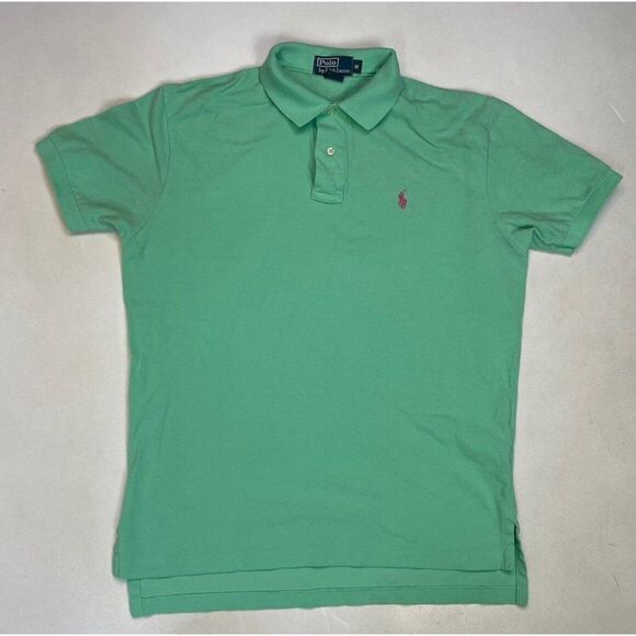 Polo Ralph Lauren Polo Shirt Men Adult Medium Green Pony Pink Short Sleeve - Picture 1 of 8